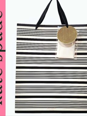 Kate Spade New York Black Stripe Gift Bag w/Tissue & Card
